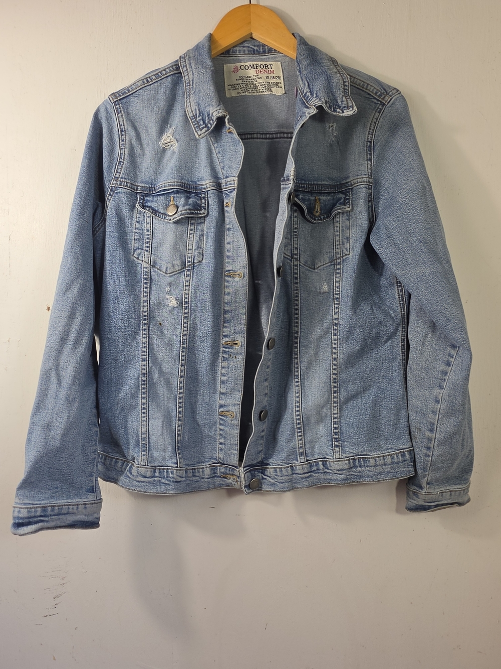 Comfort Denim Jacket Light Blue Distressed Cotton XL